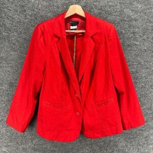 Lane Bryant Blazer Women 14 Red Button Up Collared Long Sleeve Cotton Lined